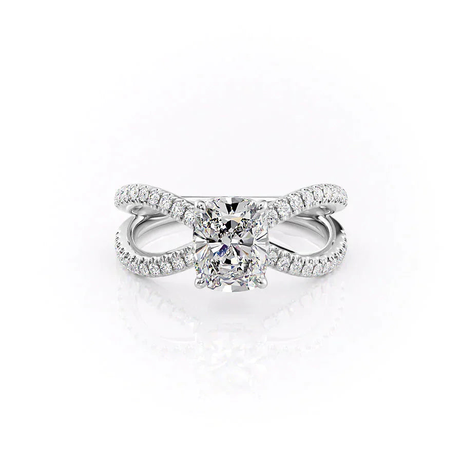 The Zoey Set With A 2.5 Carat Elongated Cushion Moissanite
