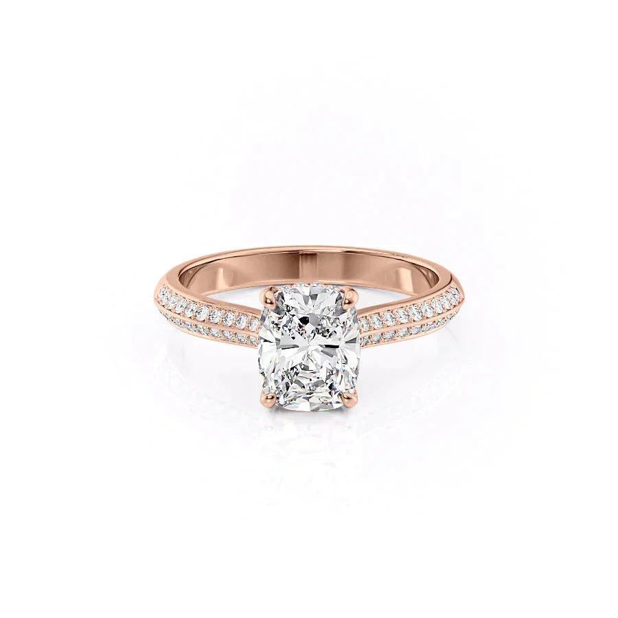 The Kayla Set With A 2.5 Carat Elongated Cushion Lab Diamond
