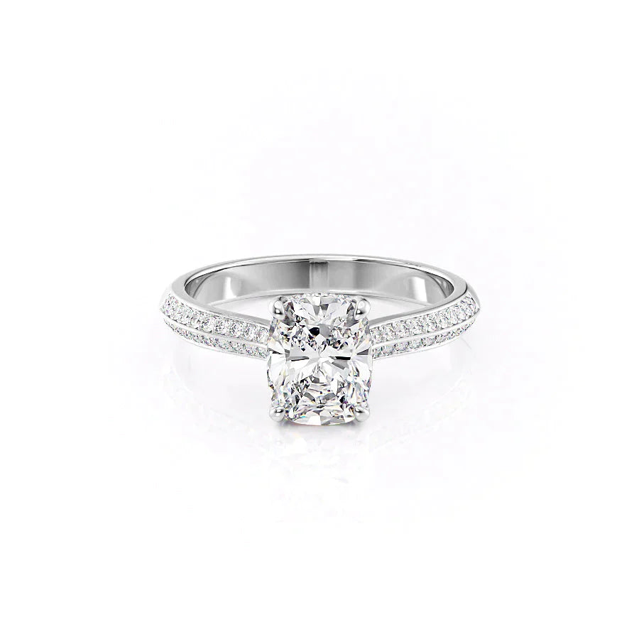 The Kayla Set With A 2.5 Carat Elongated Cushion Lab Diamond