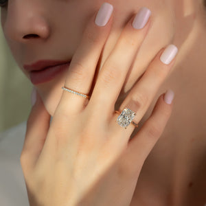 The Natalie Set With A 2.5 Carat Elongated Cushion Moissanite