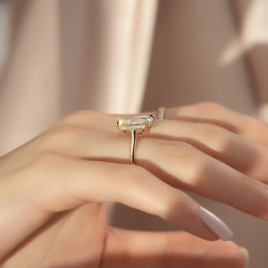 The Natalie Set With A 2.5 Carat Elongated Cushion Moissanite