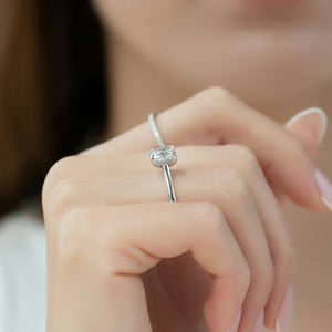 The Natalie Set With A 1.5 Carat Elongated Cushion Moissanite