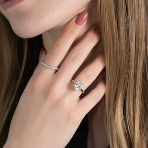 The Natalie Set With A 1.5 Carat Elongated Cushion Moissanite
