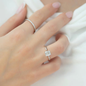 The Natalie Set With A 1.5 Carat Elongated Cushion Moissanite