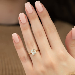 The Natalie Set With A 2.5 Carat Elongated Cushion Moissanite