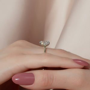 The Natalie Set With A 2.5 Carat Elongated Cushion Moissanite