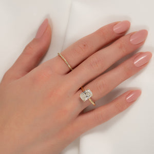 The Natalie Set With A 2.5 Carat Elongated Cushion Moissanite