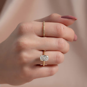 The Natalie Set With A 2.5 Carat Elongated Cushion Moissanite