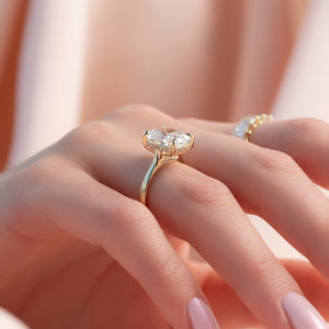 The Natalie Set With A 2.5 Carat Elongated Cushion Moissanite