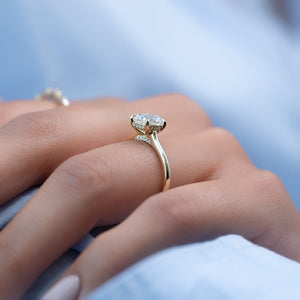 The Natalie Set With A 2.5 Carat Elongated Cushion Moissanite