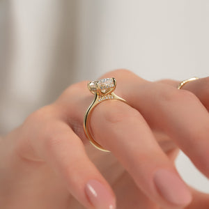 The Natalie Set With A 2.5 Carat Elongated Cushion Moissanite