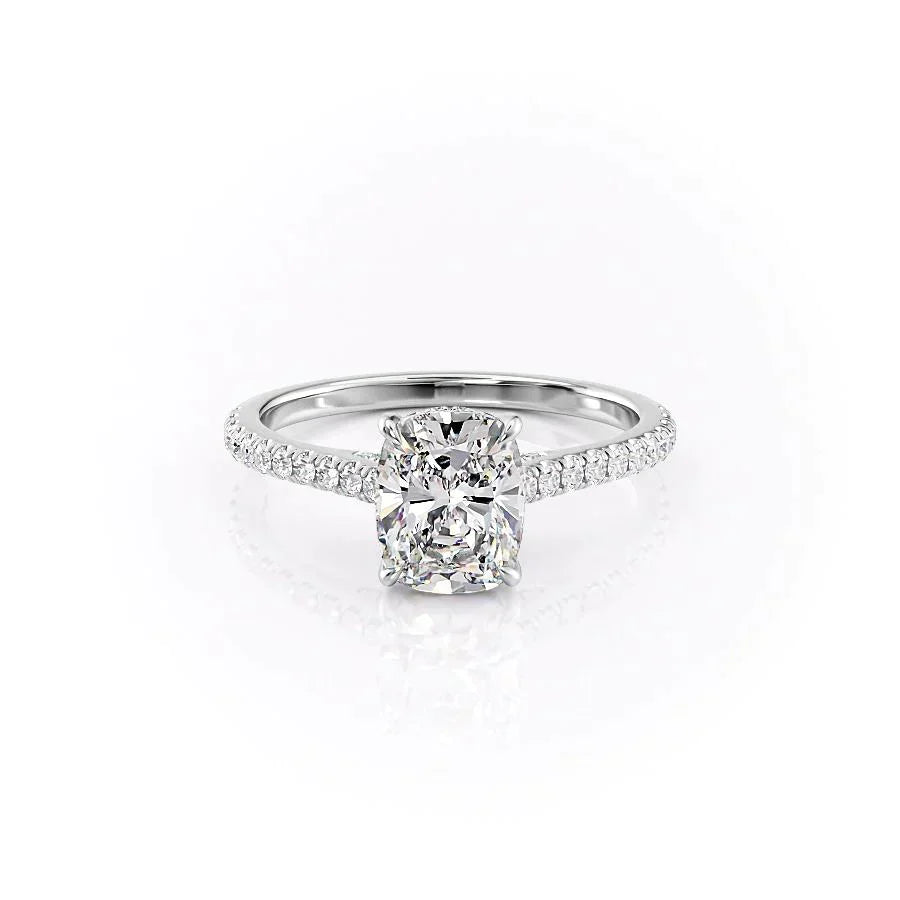 The Pave Natalie Set With A 3.5 Carat Elongated Cushion Moissanite