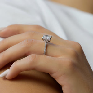 The Pave Natalie Set With A 2 Carat Elongated Cushion Lab Diamond