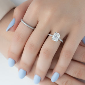The Pave Natalie Set With A 2 Carat Elongated Cushion Lab Diamond