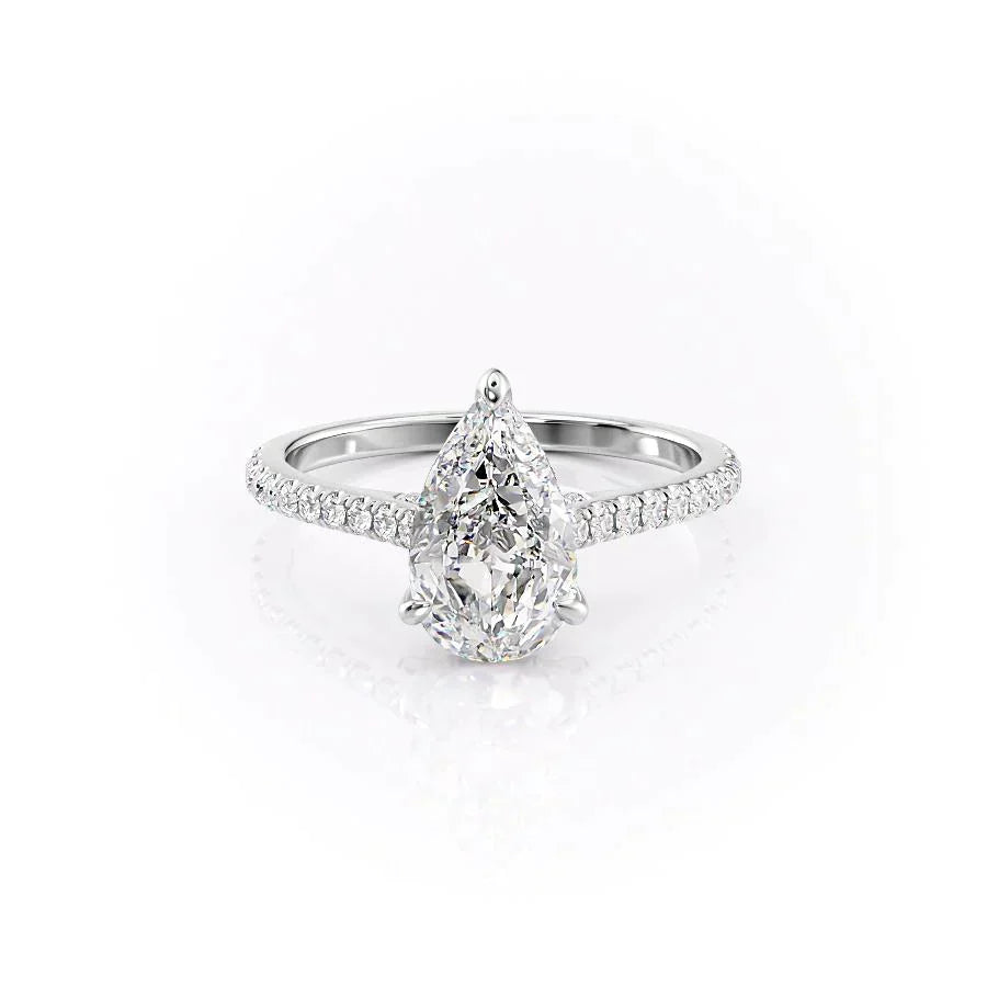 The Pave Natalie Set With A 1.5 Carat Pear Lab Diamond