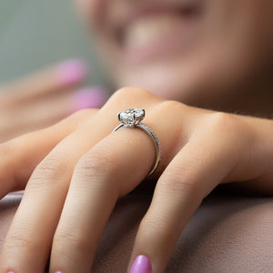 The Low Profile Kamellie Set With A 2 Carat Elongated Cushion Lab Diamond