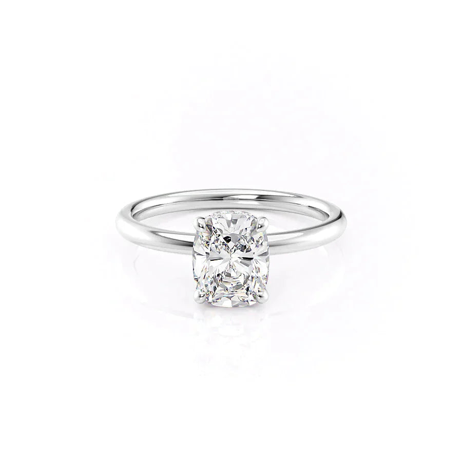 The Alex Set With A 2.5 Carat Elongated Cushion Moissanite