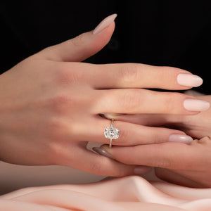 The Alex Set With A 2.5 Carat Elongated Cushion Moissanite