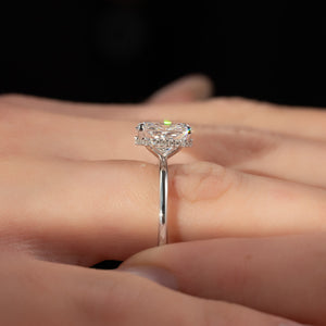 The Alex Set With A 2.5 Carat Elongated Cushion Moissanite