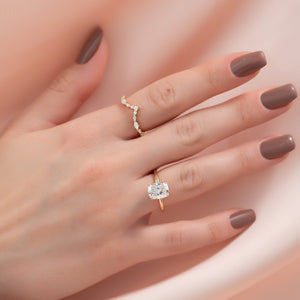 The Alex Set With A 2.5 Carat Elongated Cushion Moissanite