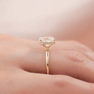 The Alex Set With A 2.5 Carat Elongated Cushion Moissanite