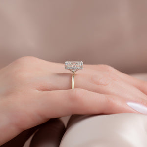The Alex Set With A 2.5 Carat Elongated Cushion Moissanite