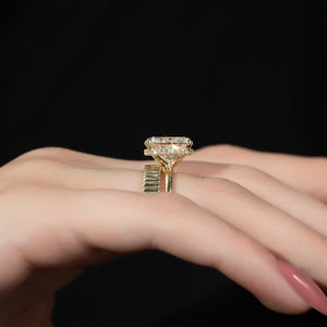 The Alex Set With A 2.5 Carat Elongated Cushion Moissanite