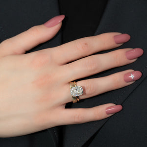 The Alex Set With A 2.5 Carat Elongated Cushion Moissanite