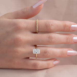 The Alex Set With A 2.5 Carat Elongated Cushion Moissanite
