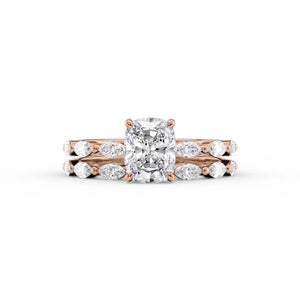 The Lucia Set With A 3 Carat Elongated Cushion Moissanite