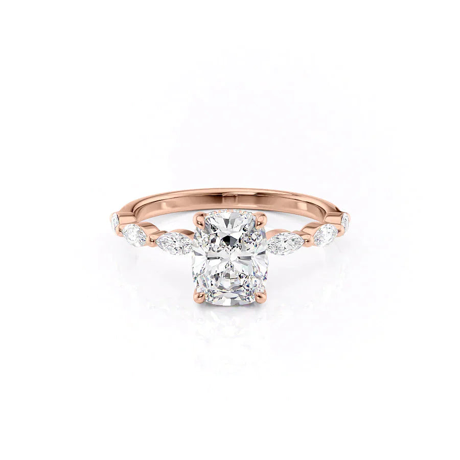 The Lucia Set With A 2.5 Carat Elongated Cushion Moissanite