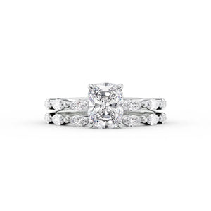 The Lucia Set With A 3 Carat Elongated Cushion Moissanite