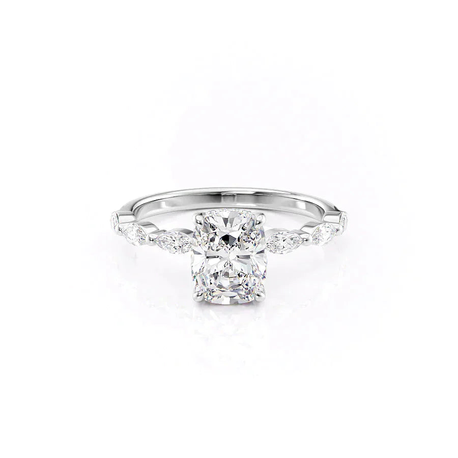 The Lucia Set With A 5 Carat Elongated Cushion Moissanite