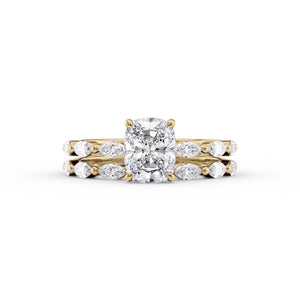 The Lucia Set With A 2 Carat Elongated Cushion Moissanite