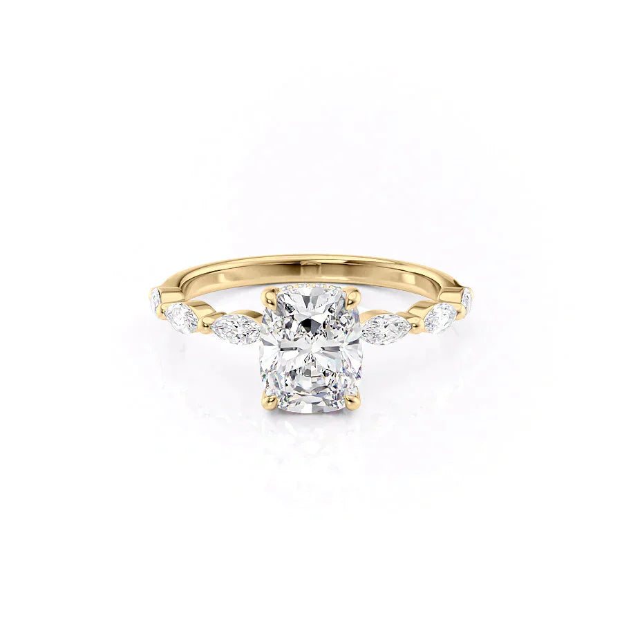 The Lucia Set With A 2.5 Carat Elongated Cushion Moissanite