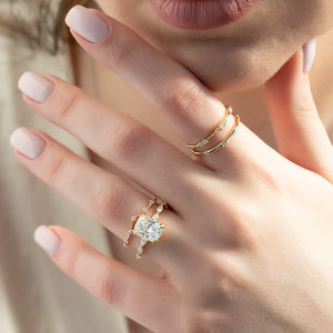 The Lucia Set With A 2 Carat Elongated Cushion Moissanite