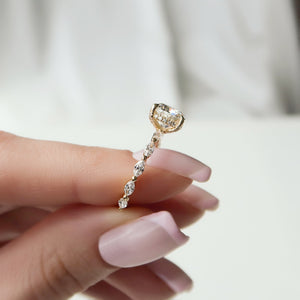 The Lucia Set With A 2 Carat Elongated Cushion Moissanite