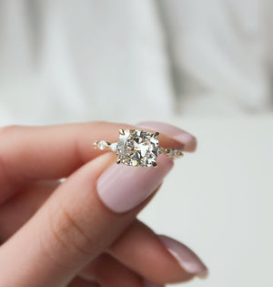 The Lucia Set With A 2 Carat Elongated Cushion Moissanite