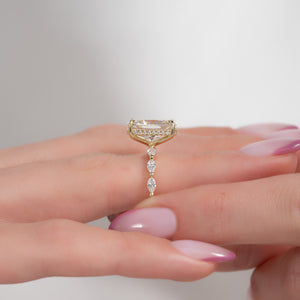 The Lucia Set With A 2 Carat Elongated Cushion Moissanite