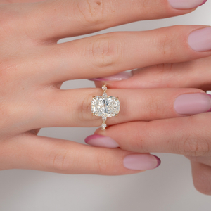 The Lucia Set With A 2 Carat Elongated Cushion Moissanite