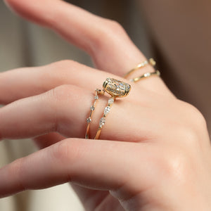 The Lucia Set With A 2 Carat Elongated Cushion Moissanite