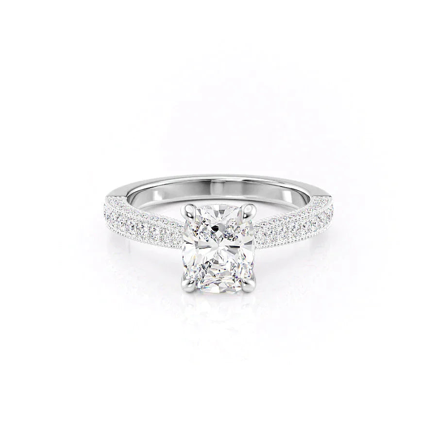 The Catherine Set With A 1.5 Carat Elongated Cushion Moissanite