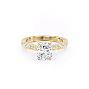 The Catherine Set With A 2 Carat Elongated Cushion Moissanite