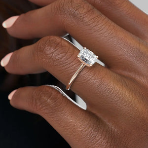The Claire Set With A 2.5 Carat Elongated Cushion Moissanite