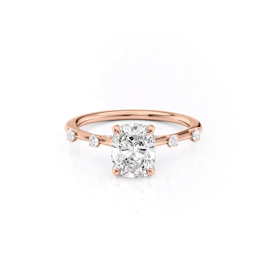 The Serena Set With A 2 Carat Elongated Cushion Moissanite