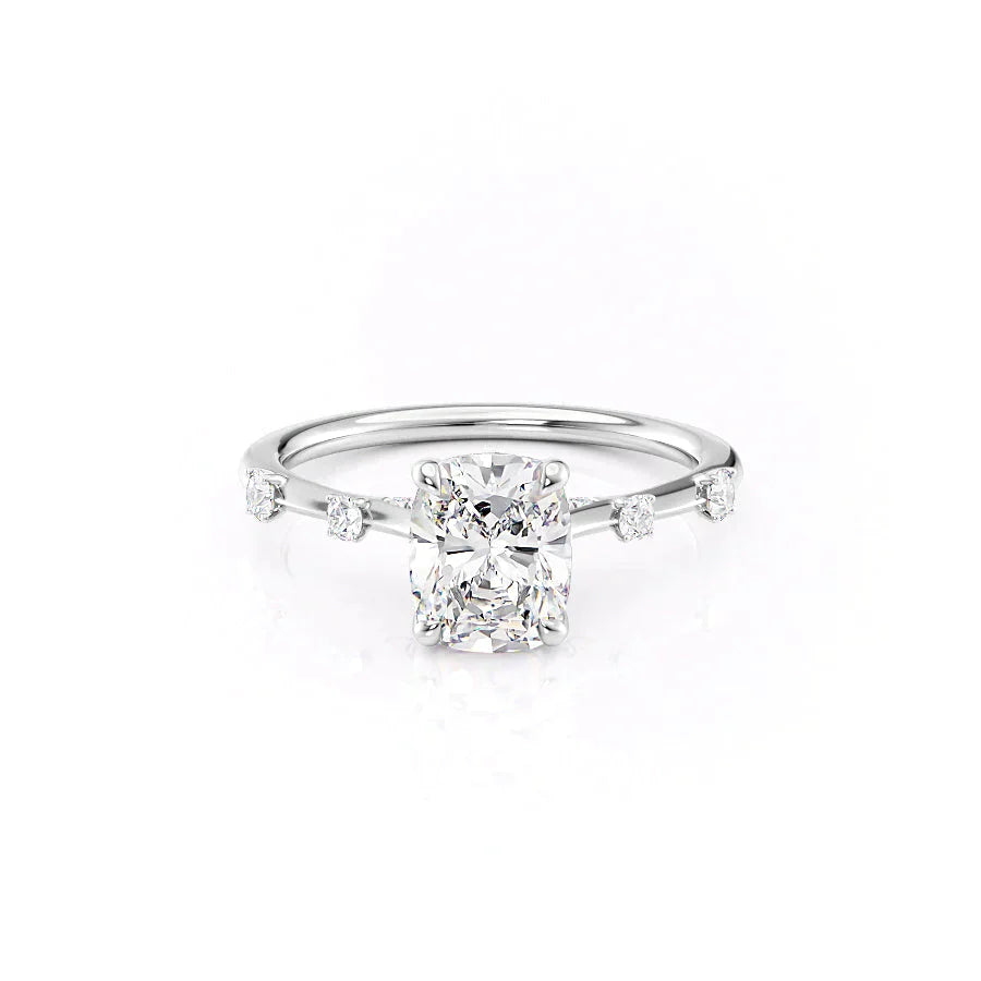 The Serena Set With A 3 Carat Elongated Cushion Lab Diamond