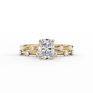 The Serena Set With A 3 Carat Elongated Cushion Moissanite
