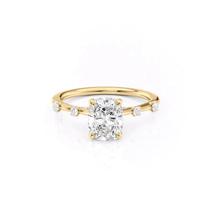 The Serena Set With A 2.5 Carat Elongated Cushion Lab Diamond