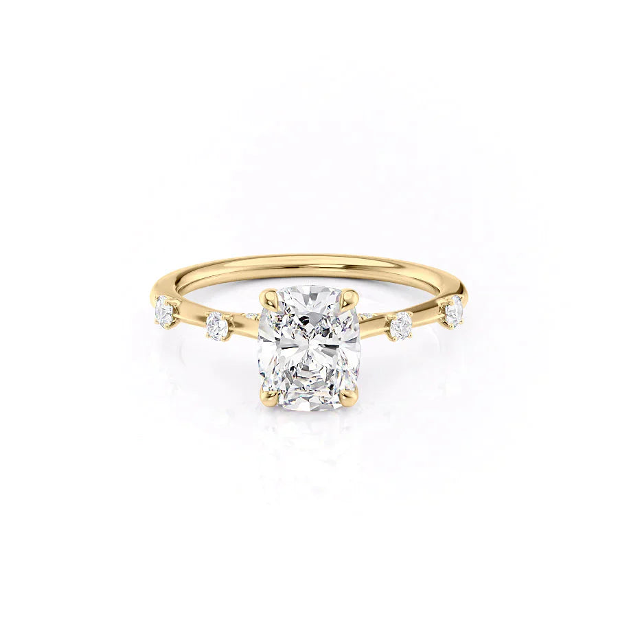 The Serena Set With A 2 Carat Elongated Cushion Moissanite