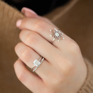 The Low Profile Kamellie Set With A 2.5 Carat Elongated Cushion Moissanite